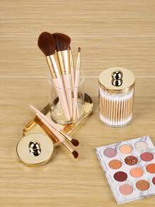 Clear Acrylic Bathroom Storage Jars With Gold Lid And Tray, Cotton Ball Holder, Cotton Swab Holder, Countertop Vanity Organizer, 3-Piece Set - Multicolor - View 4
