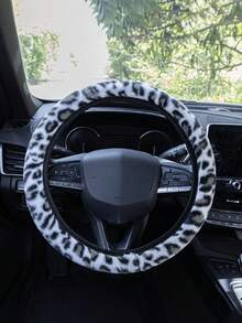 Plush Leopard Print Car Steering Wheel Cover, Winter Warm Universal Anti-Slip Car Interior Decor - Steering Wheel Cover - View 2
