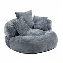 Lazy Sofa, Single Seat Bean Bag Sofa Chair, High-Back Durable Chenille Soft Recliner, Upholstered Lounge Sofa Chair, Includes 3 Pillows, Indoor/Outdoor Use, No Assembly Required, Suitable For Living Room, Bedroom And Apartment(Dark Gray) - 灰色 - 查看 10