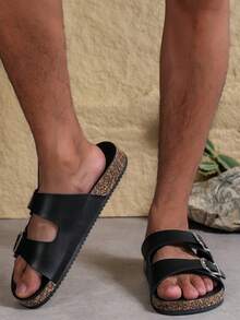 Men's Vintage Open Toe Slippers, Non-Slip Durable PVC Sole, Adjustable Strap Upper, Suitable For Indoor And Outdoor Use - Black - View 5