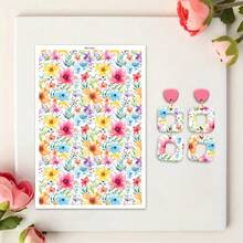 Multiple Floral Pattern Transfer Paper, Fresh Floral Series Polymer Clay Printing Paper, Size 5.82 * 3.93 Inches, Suitable For DIY Art Jewelry Earring Making, Special Polymer Clay Transfer Printing - A - View 13