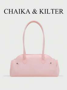 CHAIKA & KILTER 1pc Solid Color PVC Fabric Women's Fashion Shoulder Bowling Bag Jelly Bag With Dual Handle Design And Zipper Closure, Suitable For Daily And Street Use - Pink - View 4