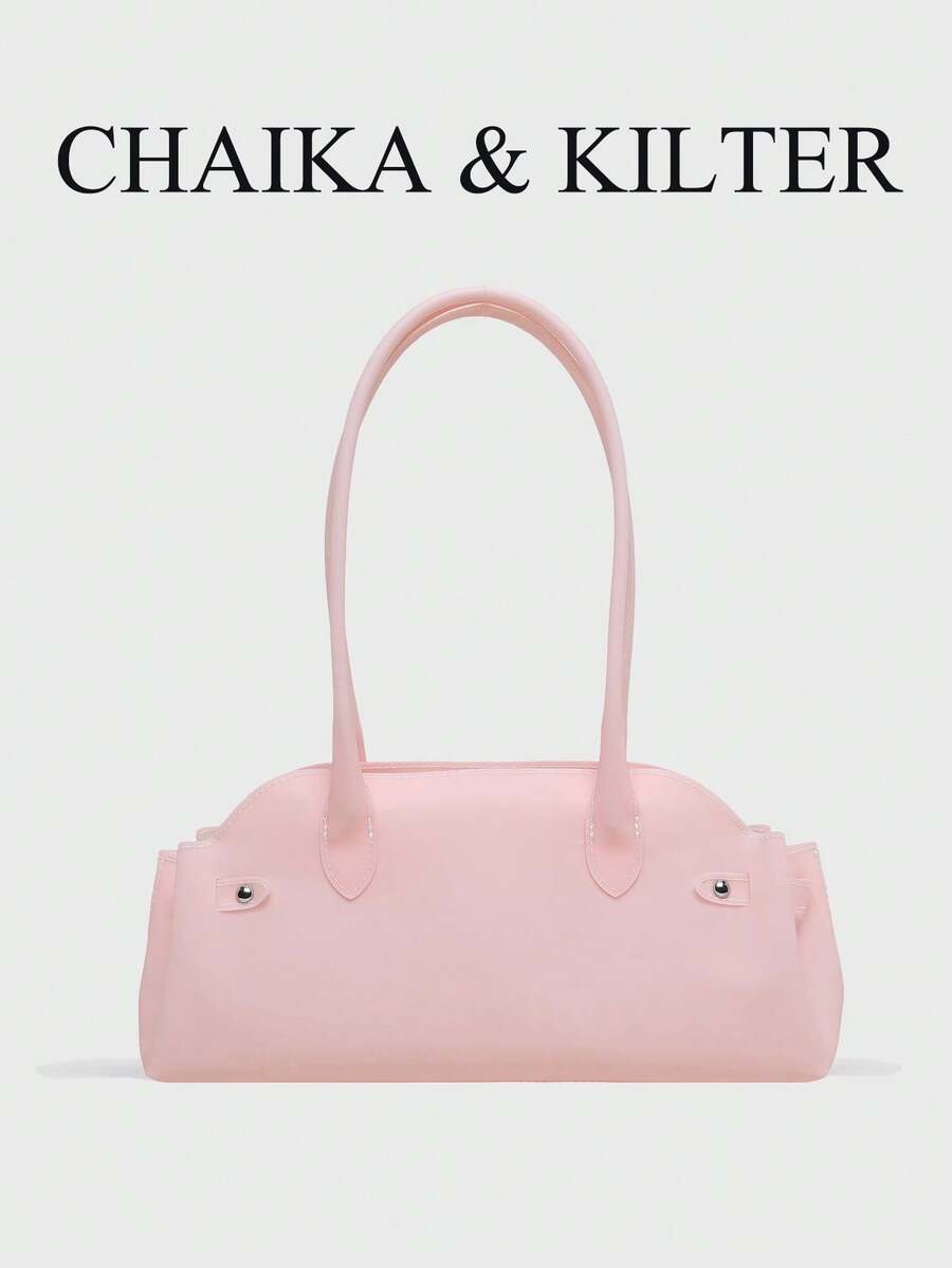 CHAIKA & KILTER 1pc Solid Color PVC Fabric Women's Fashion Shoulder Bowling Bag Jelly Bag With Dual Handle Design And Zipper Closure, Suitable For Daily And Street Use