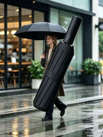 1pc/10pcsMinimalist Compact Polyester Auto Folding Umbrella, One-Touch Open & Close, Windproof Sun Rain Parasol With Storage Strap, Portable Umbrella For Daily Commute, Travel And Outdoor Walking