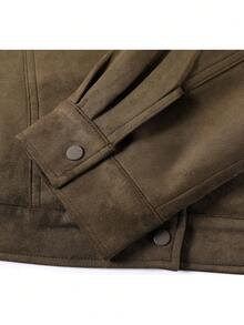 Korean Classic Vintage Short Suede Asymmetric Button Design Jacket Coat For Evening Date, College, Daily Wear, Autumn/Winter - Coffee Brown - View 5