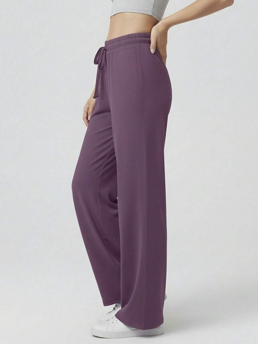Comfortable Women's Wide-Leg Sweatpants, Soft, Structured Fit, Casual, Basic, Plain, With A Faux Drawstring. - Purple - View 1