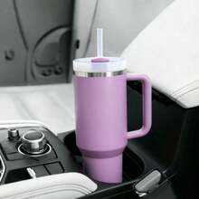 STY 1913 40 Oz Stainless Steel Tumbler Double Wall Vacuum Insulated Portable Drinking Cup Travel Iced Coffee Mug Summer Drinkware With Handle And Straw, Perfect For Travel, Home, Office, Gift, Ice Drinks And Hot Drinks - 紫色 - 查看 2