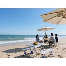 4-Person Portable Folding Camping Table, Camping Table And Chairs Set 137X85X65 Cm, Aluminum Alloy Frame, Suitcase Design With Handle, Sunshade Opening, Suitable For Picnic And Garden Use - 2 Sets - View 5