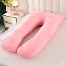 Grey U‑Shaped Full Body Pregnancy Pillow, Soft Velvet Multi‑Purpose Maternity Pillow, Side Sleeping & Reading Back Support Full Body Pillow For Pregnant Women - Pink - View 3