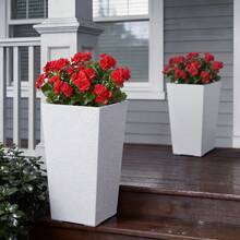 Tall Planters Set Of 2, 22 Inch Large Outdoor Taper Planters For Outdoor Indoor Plants, Front Porch Plastic Modern Flower Pots With Inner Pot For Patio, Garden, White - White, 22" - View 9