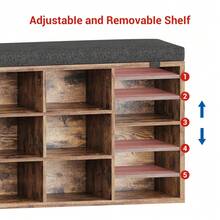 Techigher Shoe Storage Bench With Cushion, Shoe Rack Organiser, Hallway Storage Bench With Padded Seat & Adjustable Shelves, Compact Shoe Cabinet For Entryway, Bedroom, Living Room - Retro Color 104*30.5*53 - View 8