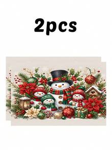 2/4pcs Christmas Linen Placemats, Snowman, Poinsettia, Christmas Ball, Christmas Elf, Gingerbread Man, Christmas Tree Patterns, Suitable For Dining Room, Kitchen, Winter Christmas New Year Family Gathering, Great Holiday Gift Choice - Multicolor - View 18