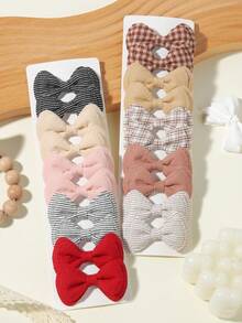 10pcs Vintage Plaid Floral Fabric Bow Hair Clips Set, Sweet Bangs & Loose Hair Accessories - Mixed color - View 3