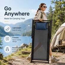 ERUIV Outdoor Folding Lounge Chair With Breathable Mesh Seat, Portable Reclining Chair With Metal Frame And Removable Headrest, Adjustable Backrest Camping Chair For Patio, Garden, Beach, Pool, Terrace And Outdoor Relaxation, Black - Black - View 8