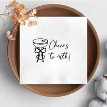20/40/60Pcs,Cheers To 40th Disposable Paper Napkins,Bow Coupe Cocktail Glass Hand‑Written Script Print White Decorative Beverage Serviettes,40th Milestone Birthday Table Tissues For Birthday Gathering,Wedding Anniversary,Adult Party Table Setting - 40 YEARS - View 1