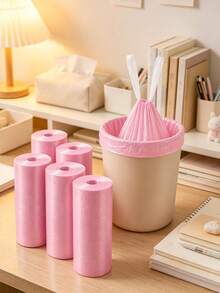 Pink Drawstring Trash Bags, Heavy Duty Leak-Proof Garbage Bags, 4–5 Gallon Small Capacity, Strong Durable Liners, Suitable For Bathroom, Kitchen And Daily Home Use - Multicolor - View 2