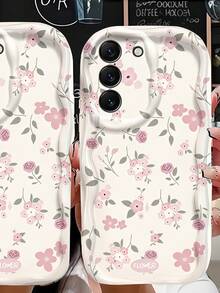 1pc Wavy Edge Light Pink Tiny Floral Print Phone Case, Soft TPU Shockproof Protective Cover, Cute Small Rose Pattern Compatible With Samsung, Series Phones - White - View 6