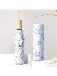 花卉 8 骨傘，黑色塗層布料，防紫外線，防曬，便攜迷你口袋傘，禮品傘，公主傘，女士傘 - 木柄碎花雨傘 - 查看 15