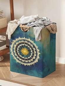 1pc Storage Basket, Laundry Hamper, Washing Basket, Storage Bin, Fun Print Design, Foldable Multi-Purpose Storage Basket With Wooden Handles, For Daily Clothing Storage And Organization - Multicolor - View 10