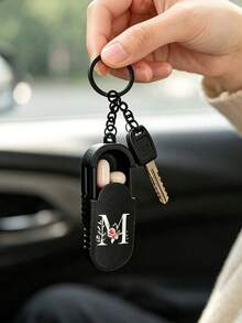 Floral Letter A-Z Printed Pill Keychain, Key Chain Style Mini Pill Box & Slim Portable Medication Storage Container, Backpack Charm, Car Hanging Decor, Phone Chain, Home Decoration, Can Be Hung On Bag, Chain Or Put In Pocket, Travel Portable Small Pill Case, Suitable For Tablets And Soft Capsules; Daily Medication Classification Storage, Commuting, Travel, Outdoor Essential, Also As Graduation Season, Back To School, Teacher Appreciation Small Gift, Student, Office Worker Travel Organizer, Keychain Pill Tube, Portable Pill Pouch, Pocket Pill Box, Hanging Pill Bottle. - Multicolor - View 5