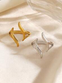 2PCS/1PC Stainless Steel Minimalist Fashion Geometric Line Wave Rings - Multicolor - View 2