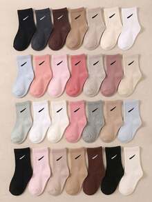 5/10/20 Pairs Random Color Solid Crew Socks, Minimalist Logo Breathable Sport Socks For Boys Girls Kids And School Students, Back To School - Multicolor - View 3