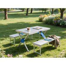 4-Person Portable Folding Camping Table, Camping Table And Chairs Set 137X85X65 Cm, Aluminum Alloy Frame, Suitcase Design With Handle, Sunshade Opening, Suitable For Picnic And Garden Use - 2 Sets - View 6