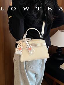 low tea New Fashion Women's Handbag, All-Over Polka Dot Pattern Fashionable Shoulder Strap Decoration Adjustable Shoulder Strap Shoulder Crossbody Bag, Minimalist Solid Color High-End Hardware Decoration Commuter Shoulder Bag - White - View 9