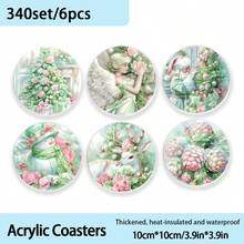 6pcs Fresh Green Christmas Theme Acrylic Coaster Set - Heat Resistant, Desktop Protection, Suitable For Home, Office And Themed Parties - Acrylic Coaster - View 8