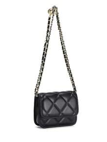 Okurime. Popular Spring/Summer Premium Quality Mini Lipstick Bag, Chain Shoulder Strap, Can Be Carried On Shoulder Or Underarm - Black - View 4