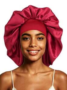 Extra Large Satin Bonnet For Women, Oversized Silky Hair Bonnet With Elastic Wide Band, Double Layer Sleep Cap For Braids Curly Long Natural Hair, Night Hair Wrap Head Cover - Multicolor - View 11