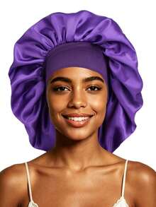 Extra Large Satin Bonnet For Women, Oversized Silky Hair Bonnet With Elastic Wide Band, Double Layer Sleep Cap For Braids Curly Long Natural Hair, Night Hair Wrap Head Cover - Multicolor - View 14