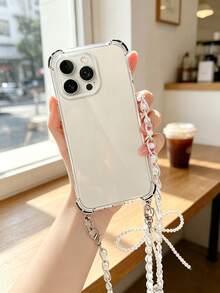3件組 DIY 時尚珍珠蝴蝶結吊飾手機殼（1.2米長珍珠斜跨項鍊），相容 iPhone 18、17、16、15、14、13、12 和 11，配備透明防震背殼，時尚女孩的完美生日與節日禮物，亦相容 S26、S25、S24、S23、S22、A54、A55 和 A53，夏季必備，適合日常使用 - 無色 - 查看 5