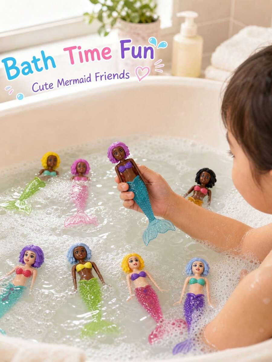 8PCS Mini Mermaid Princess Toys Underwater Standing Toys Perfect For Girls To Use During Diving Practice In The Pool Or For Fun In The Bathtub. They Make An Excellent Birthday Gift For Children.