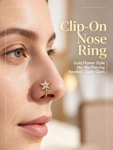 1pc Rhinestone Flower Heart Non-Pierced Nose Clip Nose Ring, Fashionable Elegant Piercing Jewelry For Women - Multicolor - View 2