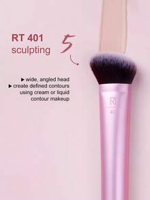 Real Techniques Face Essentials For Blush&Highligher&Powder&Nose Shadow&Contour, 5 Piece Set,RT400 Blush Tapered,RT448 Setting Brush 2.0 Dense,RT201 Power Large,RT243 Nose Shadow Dense,RT401 Sculpting Wide - Rose Red - View 7