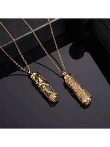 Golden Phoenix Column Pendant Necklace Stainless Steel Fade-Resistant Elegant Chinese Design For Man Women Daily Wear Party Gift - Style a - View 5