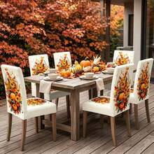 1/2/4/6/20 piezas Fundas para sillas de comedor, nueva llegada estética vintage con patrón de calabaza de otoño, flor y hoja de arce, fundas de decoración y protección para sillas de comedor, herramienta de renovación de sillas de comedor antiguas, adecuadas para decoración de escena de Acción de Gracias y festival de otoño en el hogar, restaurante, fundas de decoración y protección para sillas de habitación, fundas para sillas de comedor desmontables y lavables, regalo de vacaciones, regalo para el hogar - Multicolor - Ver 4