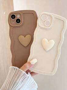 2 Stücke Braun & Weiß Herz-Wellen-Muster Mode süß personalisiert elegant Handyhülle kompatibel mit iPhone 12 13 14 15 16 17 Pro Max - Verschiedenfarbig - Übersicht 30