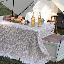1PC Bohemian Style Simple Striped Camping Picnic Mat, Picnic Cloth, Moisture-Proof, Thickened Tent Ground Mat, Beach Blanket, French Outdoor Supplies, Photo Prop - 35.43*35.43 Inches - View 2