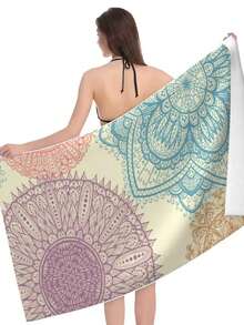Extra Large Beach Towel, Large Size, Super Absorbent, Beach Towel, Microfiber Beach Towel, 59"X29", Summer Essential, Mandala, Mandala Flower, Suitable For Kids, Men, Women, Girls, Boys, Windproof, Sun Protection, Beach, Party, Dry Travel, Camping, Beach Accessories, Vacation Essential Gift 1pc - Multicolor - View 2