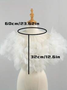 1pc Fluffy Petal Tulle Bridal Shawl, Off-Shoulder Mesh Cape, Wedding Photography Evening Dress Ruffle Short Shawl, Bridal Gown Decorative Accessory - A - View 10