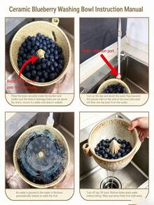 ​1PC Ceramic Berry Bowls With Holes, Self Rinsing Berry Washing Ceramic Bowl, 7'' Ceramic Berry Basket With Holes, Swirling Berry Bowl Functional Self Spinning Vortex Ceramic Berry Washing Bowls With Holes, Fruit Rinse Bowl For Kitchen Counter - Multicolor - View 5