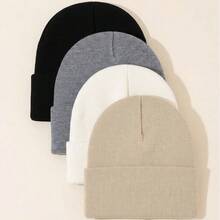 BONNY BOOM 1/4pcs Solid Color Beanie Hat, Unisex Knitted Hat, Suitable For Outdoor Fashion Street Skiing, Warm Multifunctional Cold-Proof Hat, Loose Fit. - Multicolor - View 2