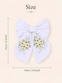 1pc Floral Embroidery White Fabric Bow Hair Clip,Clip For Hair,Alligator Clip,Exquisite Casual Hair Clip,Girls Kids Hair Accessory For Daily Wear - Multicolor - View 4