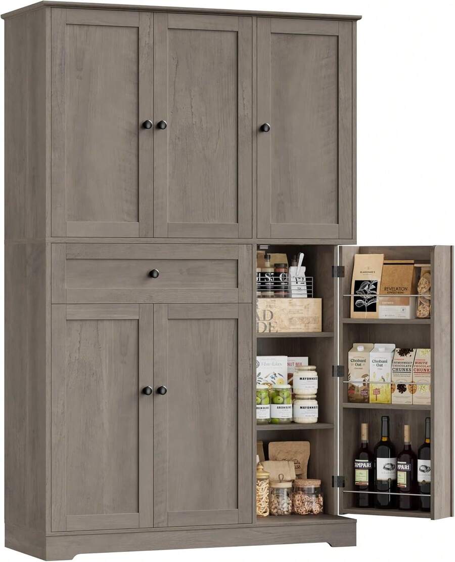 Kitchen Pantry Storage Cabinet Countertop Display Organizer Holder Storage Rack Frame With Doors Shelves Drawer Freestanding Food Storage Cupboard For Dining Living Room Ash Gray - Black - View 1