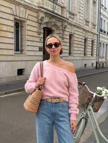 Women's Comfortable Pink Knitted Cardigan, Long Sleeve V-Neck Sweater, Suitable For Spring Wear, Medium Stretch, Regular Length - Pink - View 2