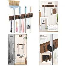 Broom Holder Wall Mount, 4 Holders 4 Hooks Mop And Broom Organizer Mop Holder Wall Mount And Broom Hanger For Garage, Laundry Room, Kitchen And Utility Storage - Brown - View 1