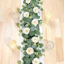 1 Peça Videira Artificial de 180cm, Videira Falsa de Tecido com Rosa & Folha de Eucalipto, Guirlanda Floral Longa em Champanhe & Creme, Decoração Pendurável Flexível para Mesa, Arco, Encosto de Cadeira, Adequada para Casamento, Chá de Panela, Festa, Decoração de Casa - Multicolorido - Visão 2