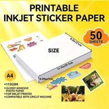 ESHANG 115GSM Printable Inkjet Sticker Paper, Compatible With Most Inkjet Printers, 8.3*11.7 Inch Glossy Photo Paper With Adhesive Backing, Suitable For DIY Crafts, Product Labels, Cup Decoration Stickers, Travel Photo Stickers - 50 Sheets - View 3